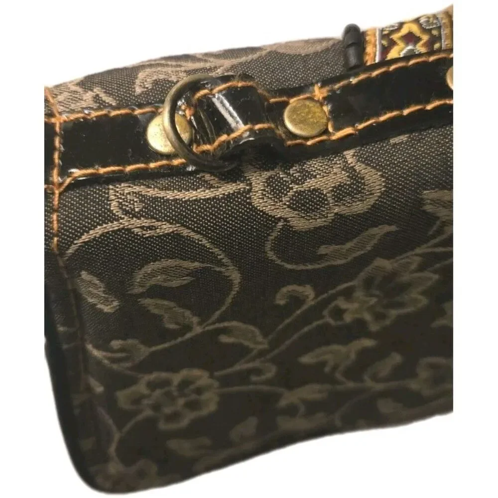 Vintage Mary Frances Suede  Bag Clutch Chartreuse Brown Floral Beaded Checkered